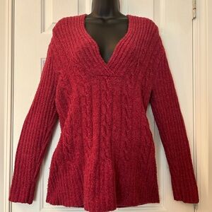 Maurices Deep Raspberry Red V-Neck knit Sweater with hood.
